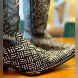 Rodeo Bravo Sequin Embellished Cowboy Kickers | Black & Silver | W 8.5 M 10.5